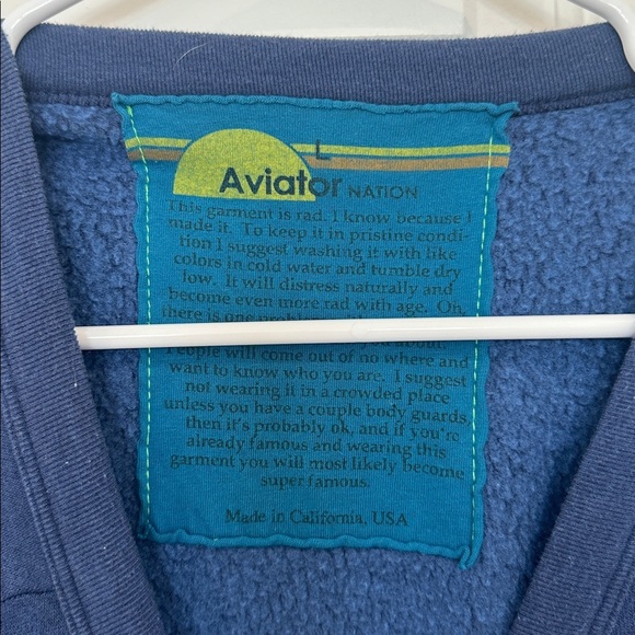 Aviator Nation Dark Blue Sweater with Colorful Rainbow Trim Size Large Cotton - Picture 3 of 5